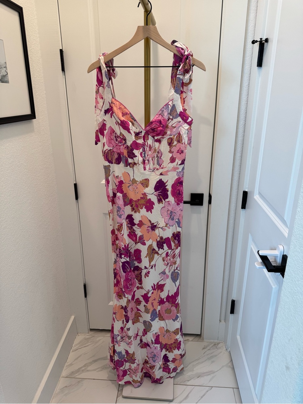SkyLar Rose Floral Tie-Shoulder Maxi Dress - Pink Floral